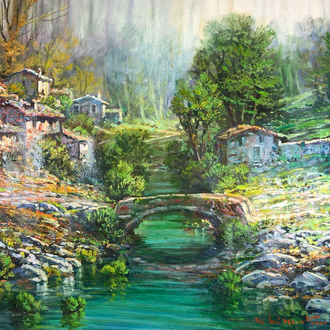 マリオ・ディ・マルティーノ　「古い橋」 油彩画　木枠無し　キャンバスのみ