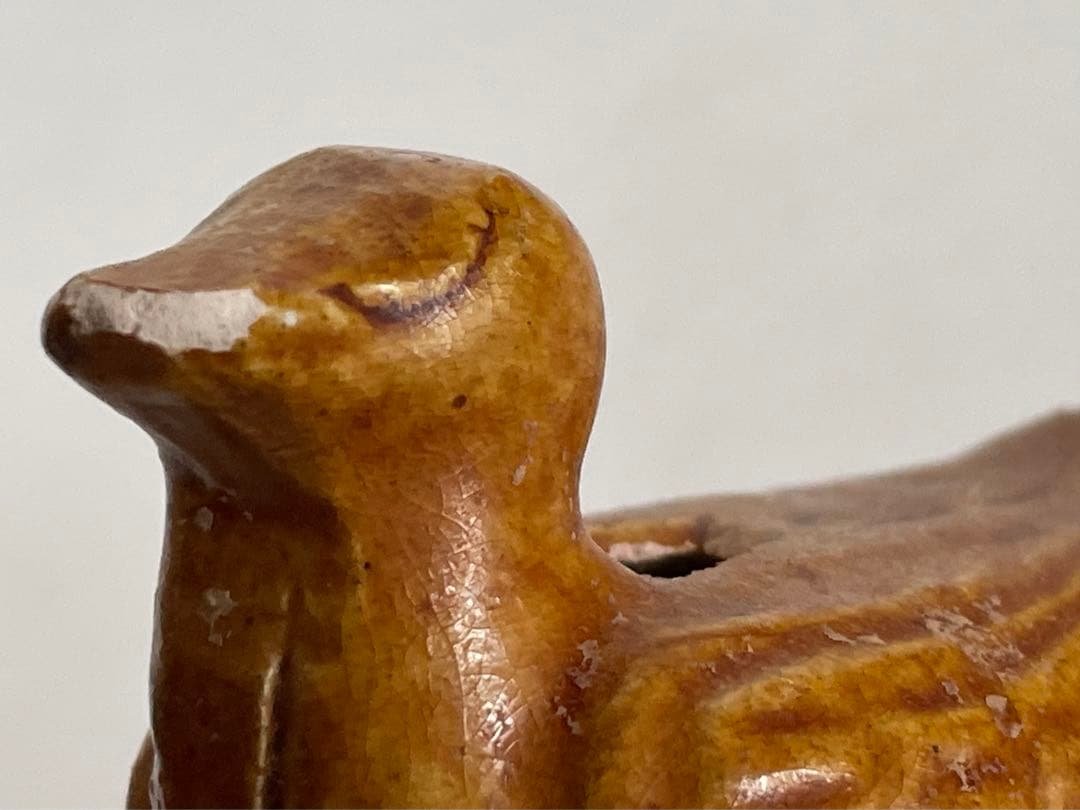 骨董　アンティーク　陶俑　唐時代　家鴨　人形　鳥形俑　黄釉　あひる　唐三彩　発掘