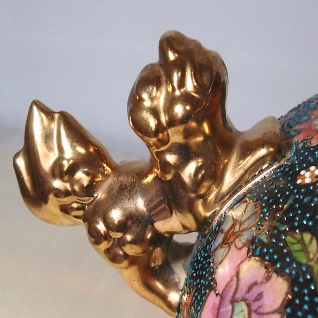 【希少・良品】薩摩焼 青粒金彩 花鳥図 大香炉 陶磁器 古道具/茶道具/香道具