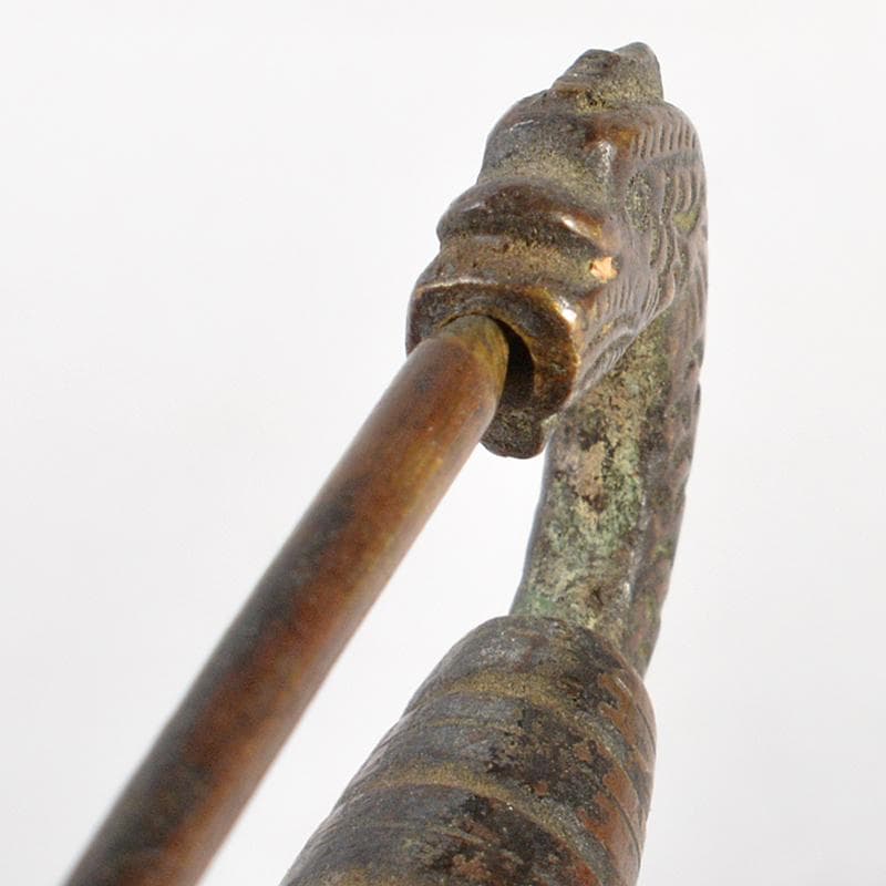 李朝　朝鮮古民具　古銅　刻神獣　古い錠前　鍵　M　R7375