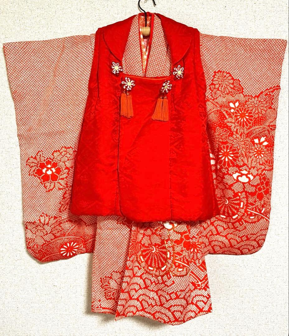 七五三 3歳 絞り柄 着物 アンティーク 被布セット