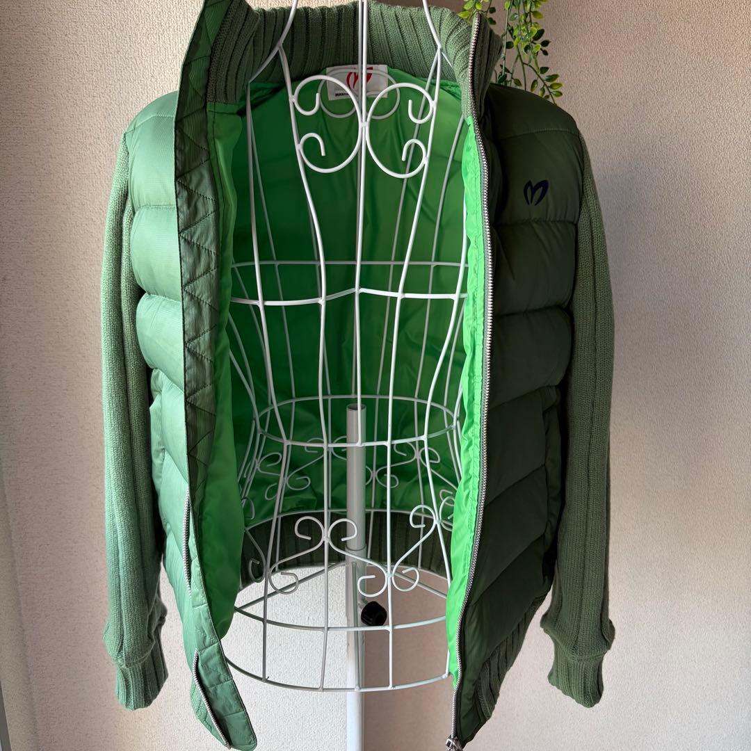 美品　マスターバニー　ダウンフェザー　異素材ニット袖　カーキ　軽くて暖か　M