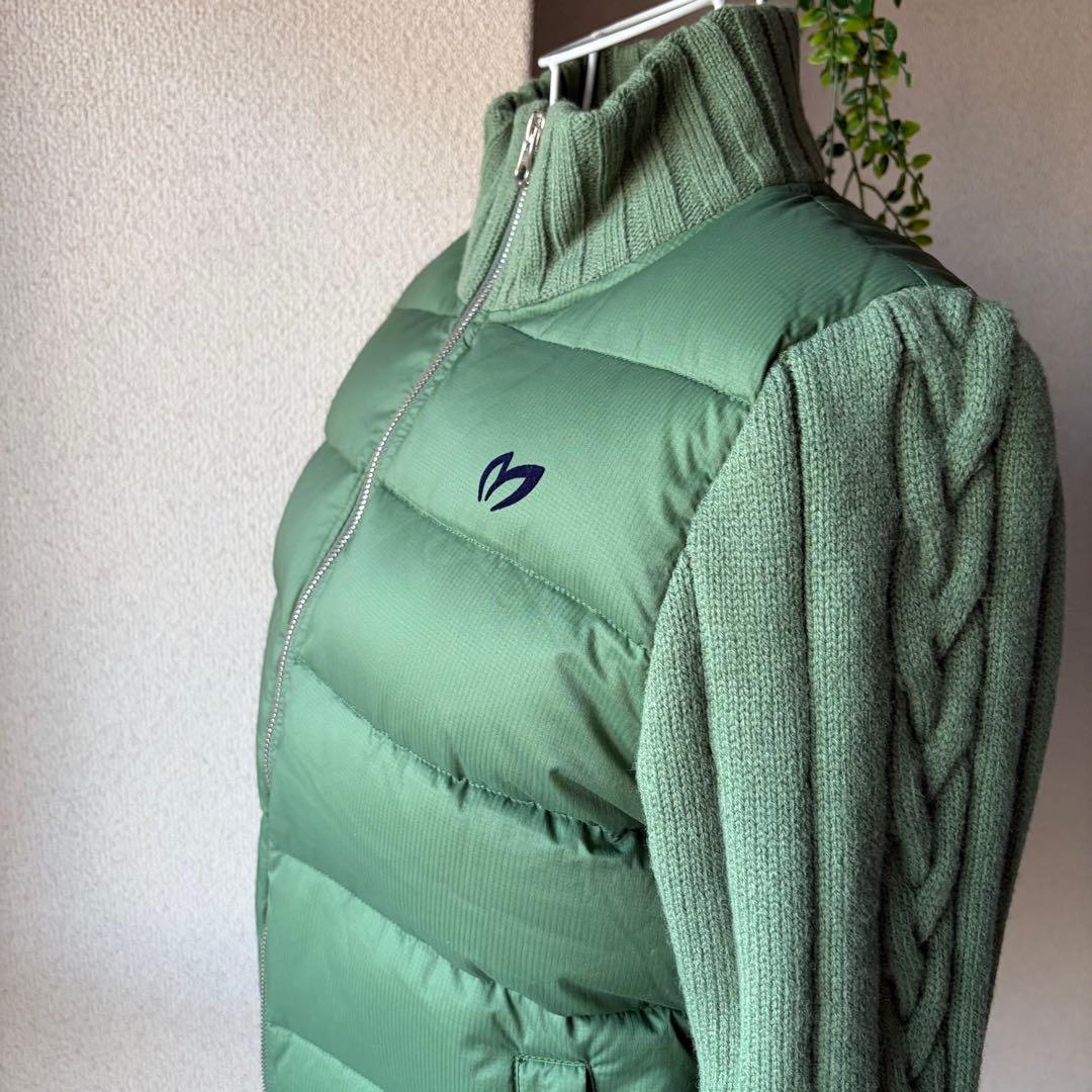 美品　マスターバニー　ダウンフェザー　異素材ニット袖　カーキ　軽くて暖か　M