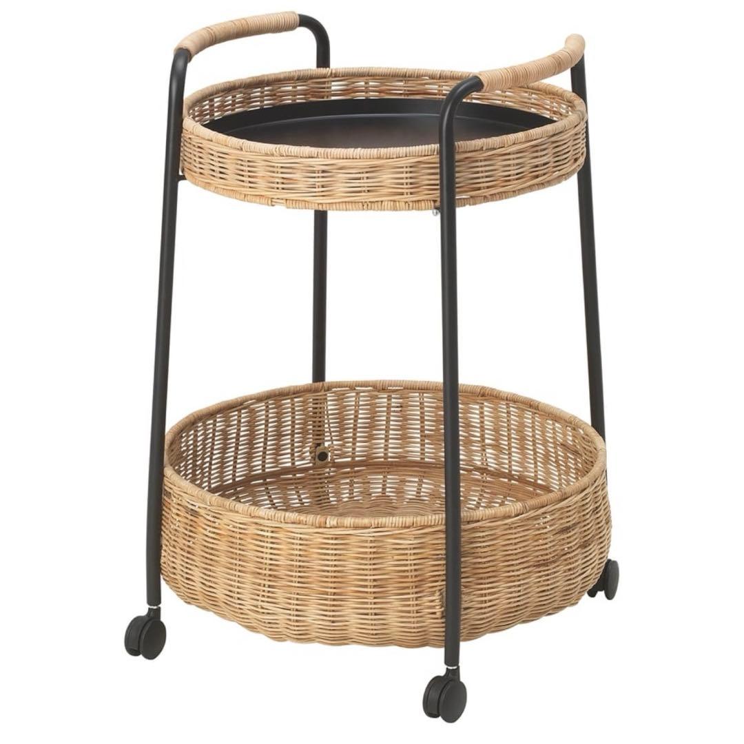 IKEA ルッバン サイドテーブル 籐製ワゴン LUBBAN