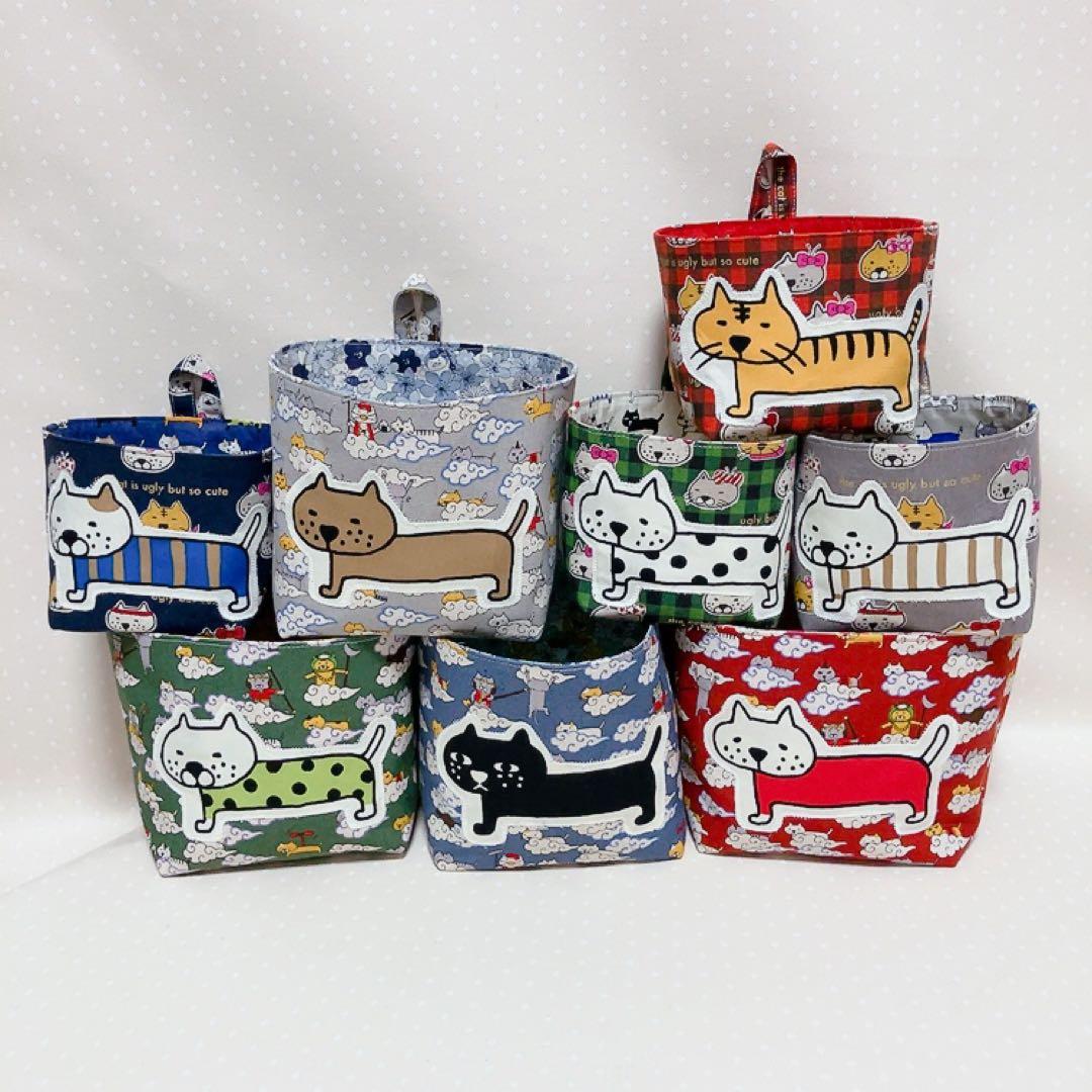 chibinyanco。 布バスケット バックインバック ねこ生地