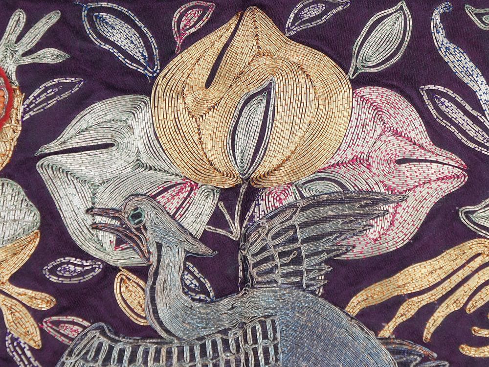 【繍】　★ 官品 白鷴紋五品文官補子 ★　清朝期　石榴 桃果 刺繍文様　明清織繍