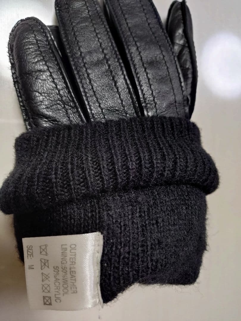 DENTS ブラックレザー手袋 ニットカフ付き　M