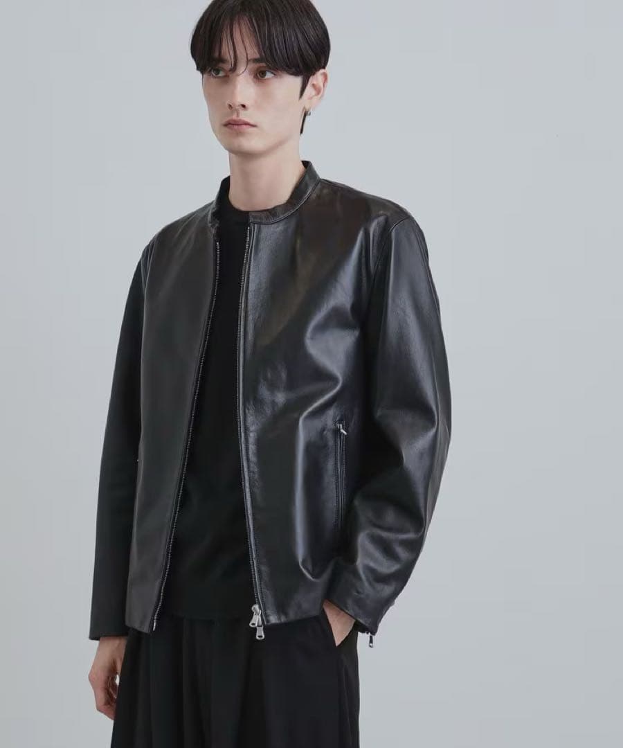 tk takeo kikuchi ブラック レザー シングルライダースジャケット
