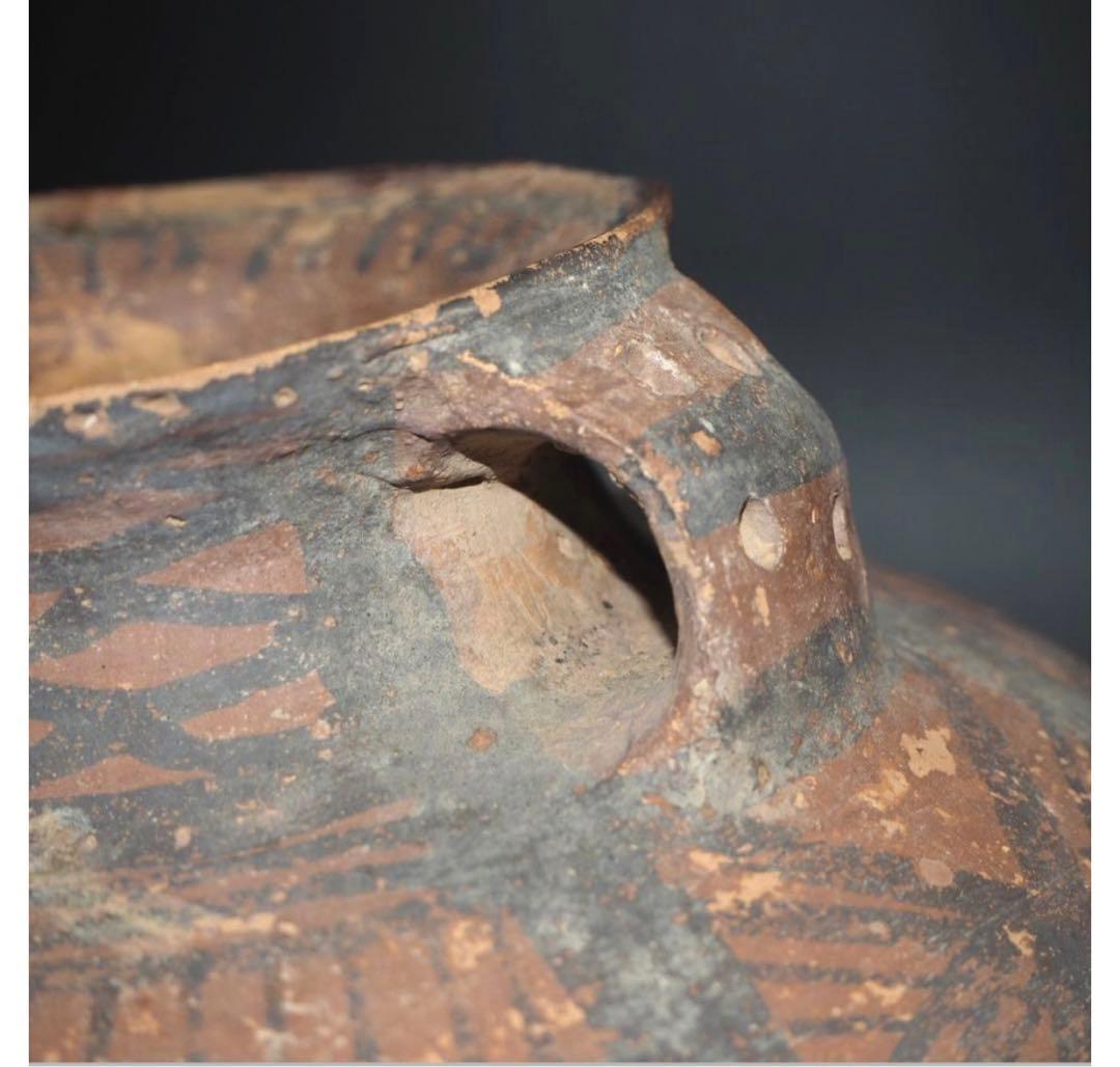 送料無料　本物保証　発掘品 馬家窯文化 彩陶幾何学文両耳壷 アンダーソン土器