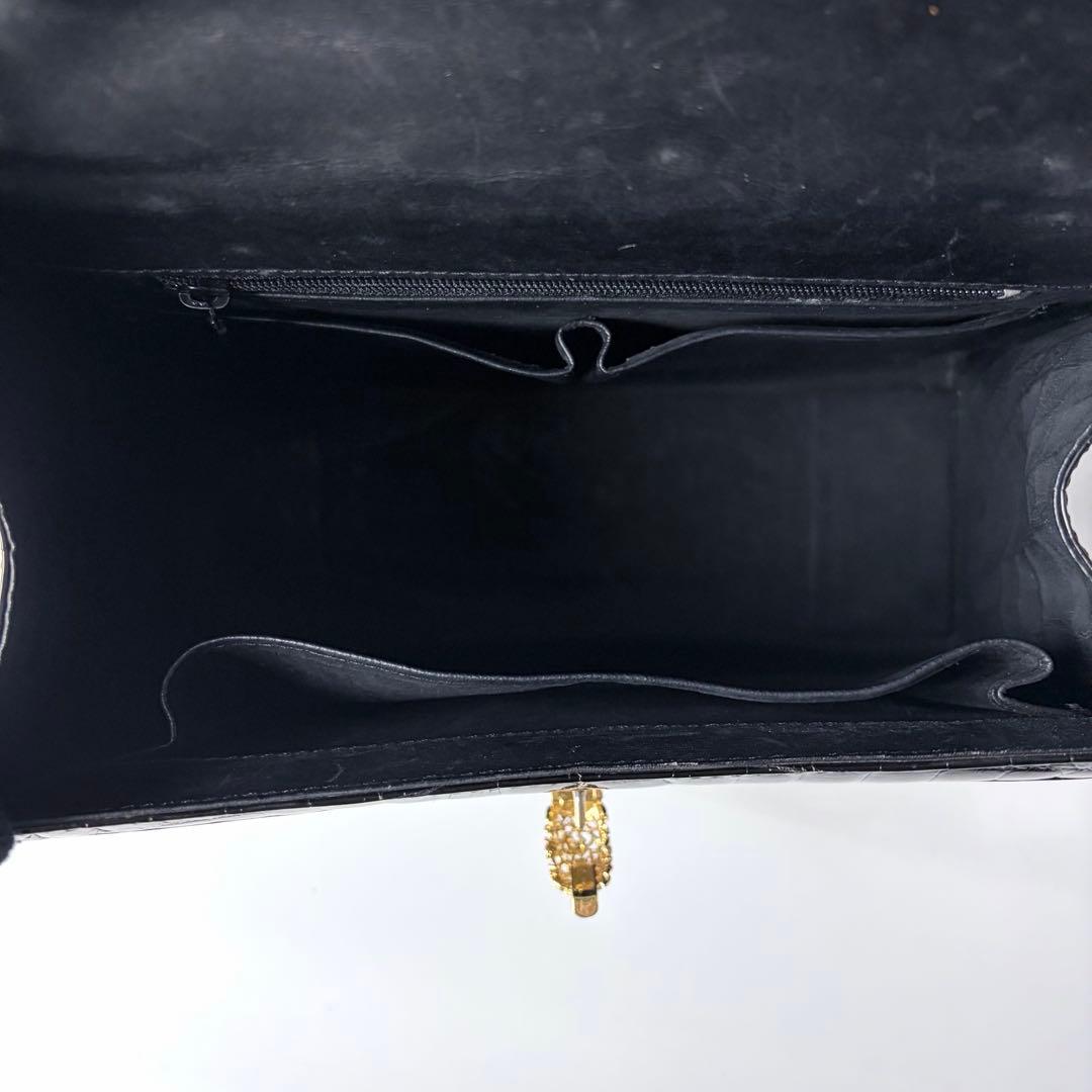 WATA‐ICHI　シャイニングクロコ　センター取り　トップハンドル　黒