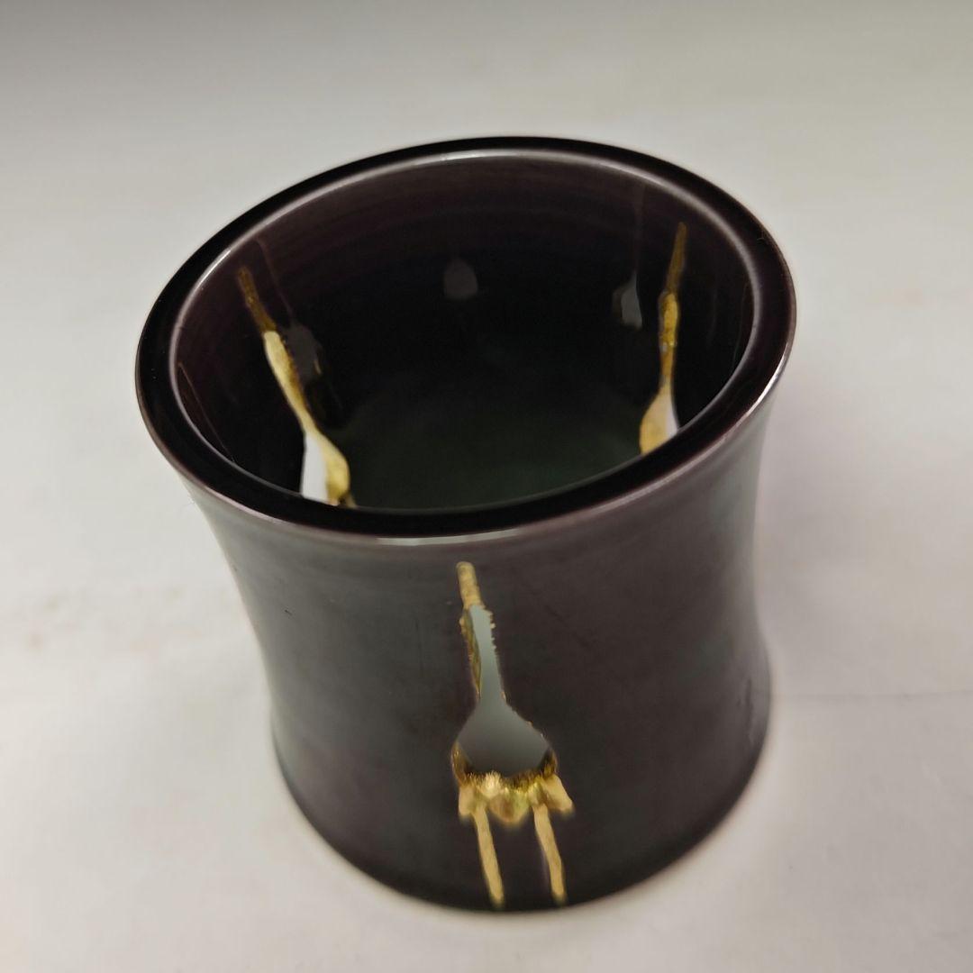 イ685 蓋置『中村翠嵐』『紫交趾　立鶴　蓋置　共箱』茶道具