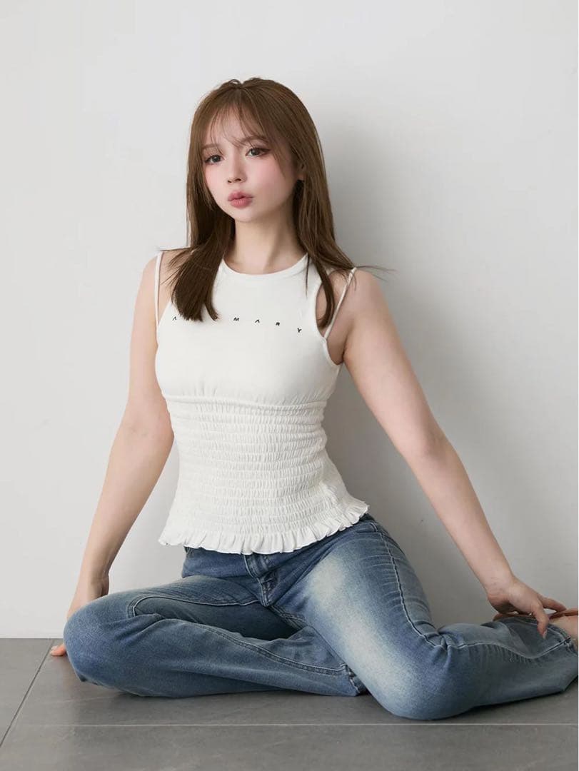 トップス Andmary Ami shirring logo tops