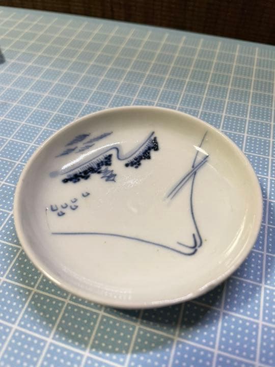 豆皿　【m75 骨董　極小　天塩皿　染付　富士山　山水　風景画　古伊万里】