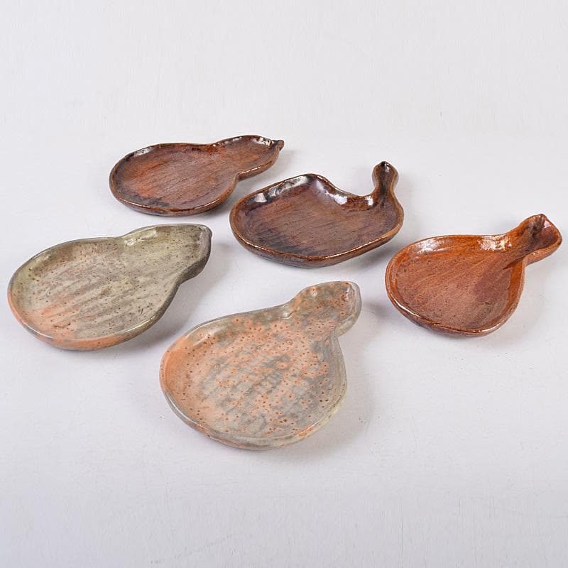 大樋焼　瓢式向皿　銘々皿　五客　在銘　時代箱付　V　R8991