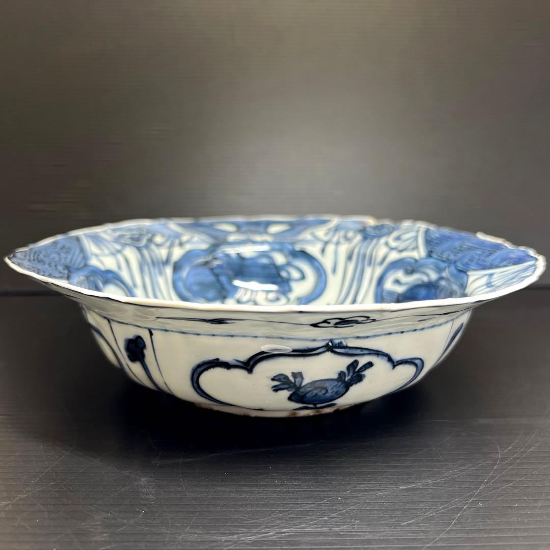 中国明時代　古染付兜鉢　口径約21.5㎝　東Y7-1202☆2Fタサオ