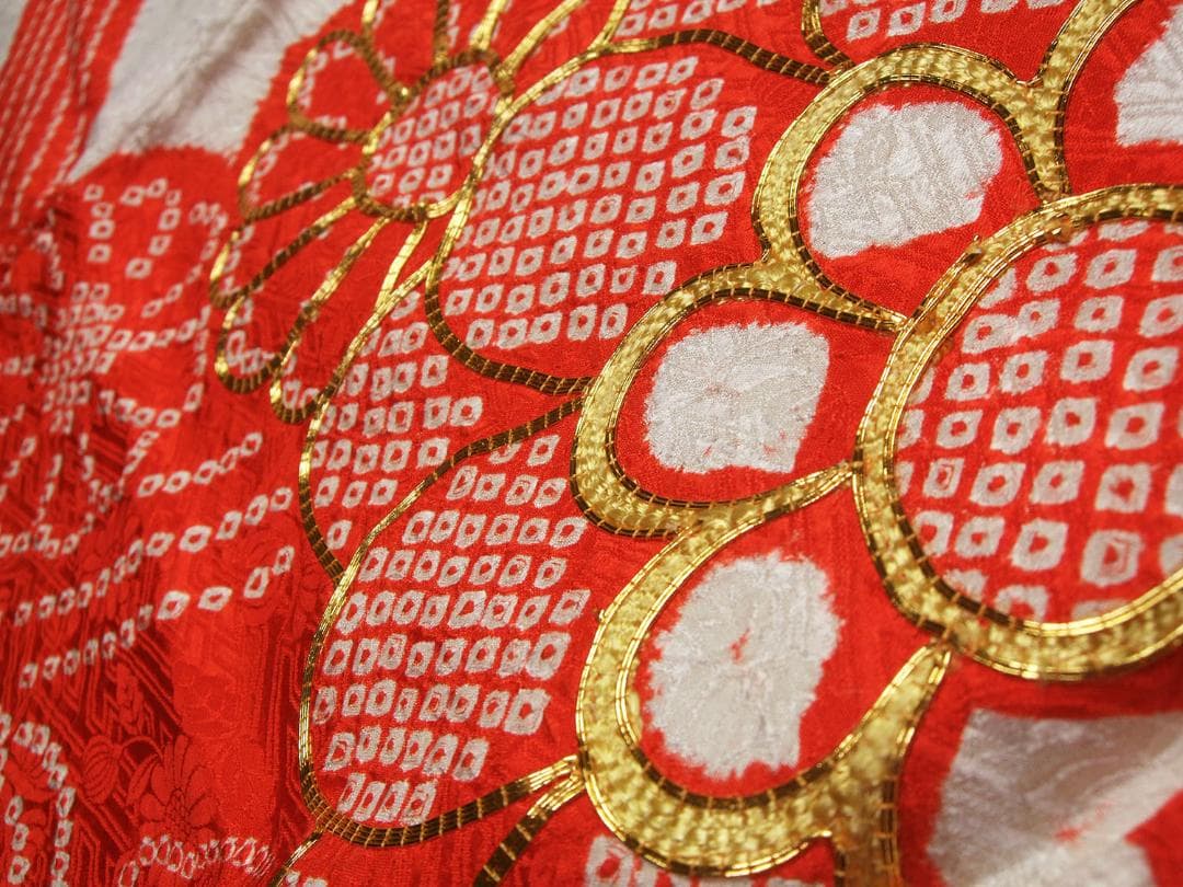 総絞り染め ビンテージ振袖フルセット 金駒刺繍 L8 成人式