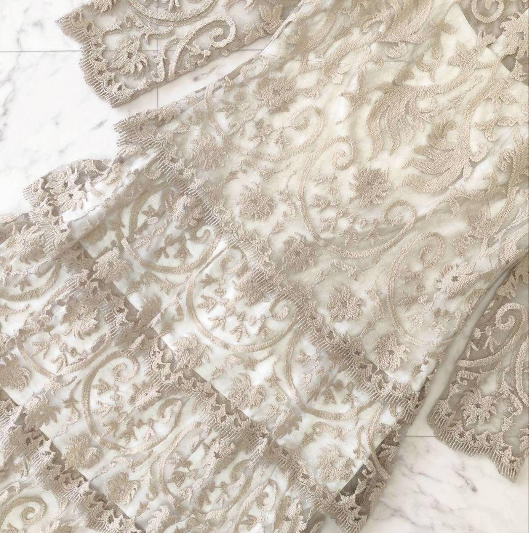 TADASHI SHOJI 総レース ティアード マキシ丈 ロング ドレス