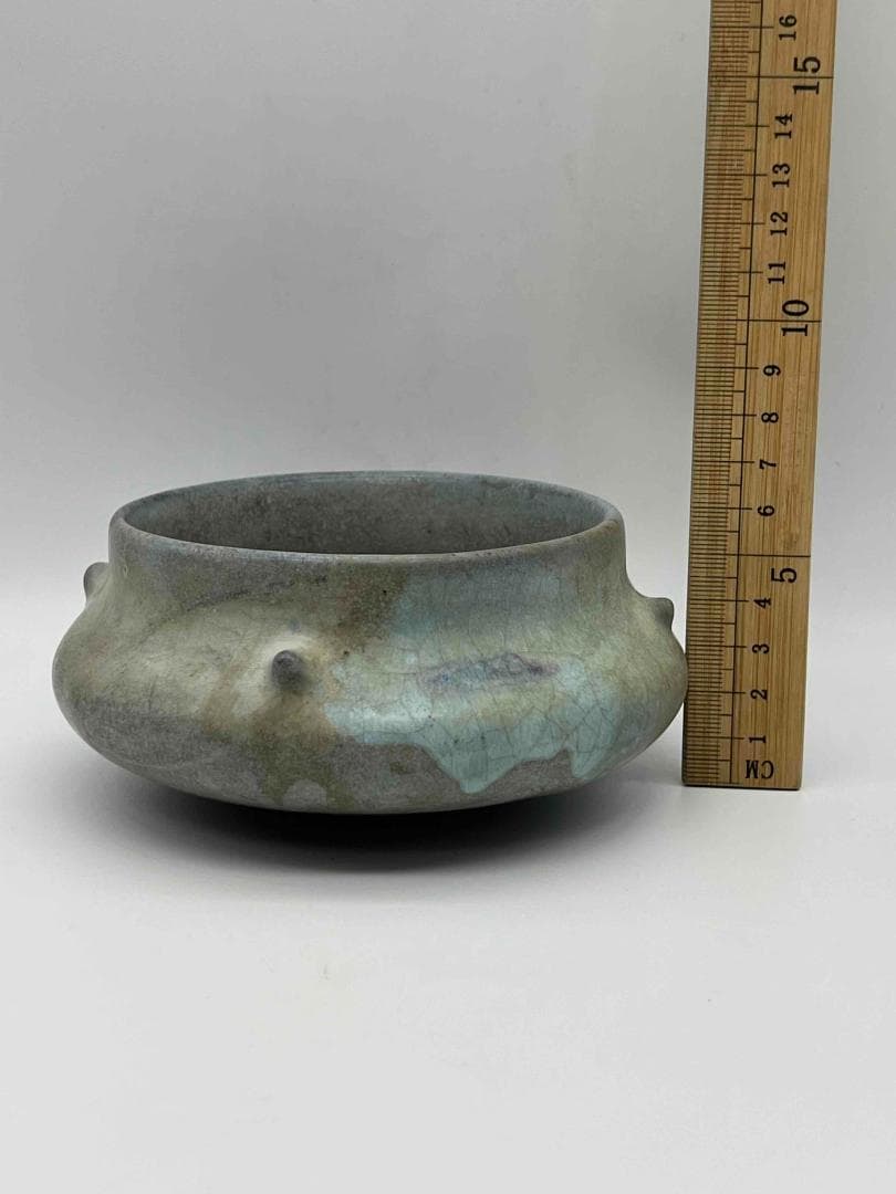 元時代　鈞窯　澱青月白釉鼓釘鈕羅漢洗 水丞 【旧家蔵出し】 香炉(D-98)