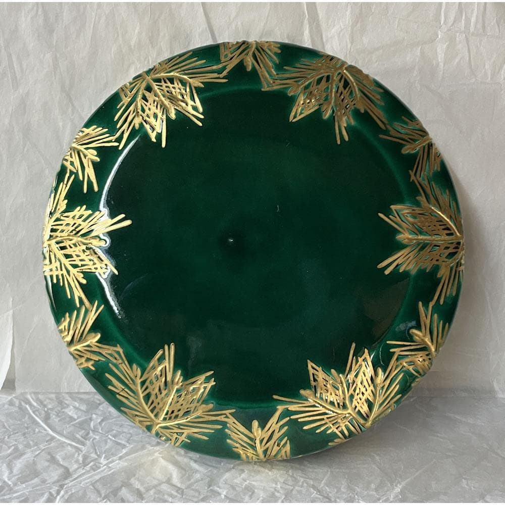 F1446 加賀瑞山 萬古窯 青釉 若松 喰籠 共箱 喰篭 菓子器 蓋物 茶道具