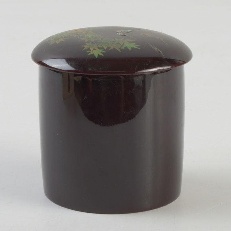 茶道具　越前塗師　中出松峰作　青楓に翡翠蒔絵　金輪寺　棗　共布共箱　V　9313