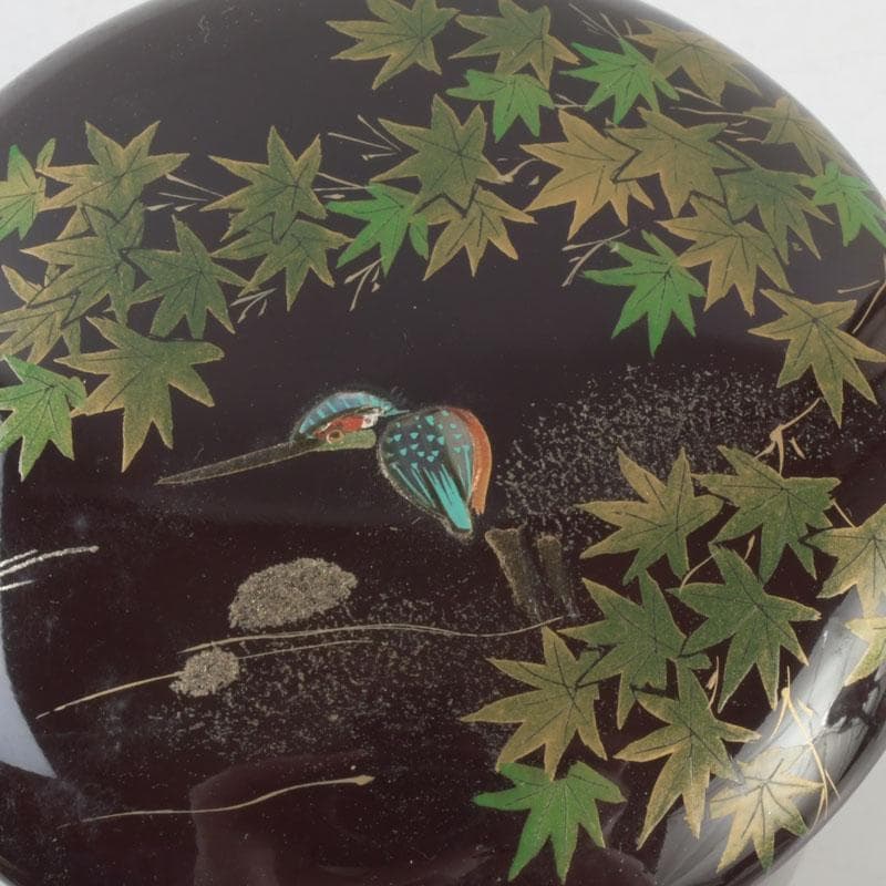 茶道具　越前塗師　中出松峰作　青楓に翡翠蒔絵　金輪寺　棗　共布共箱　V　9313