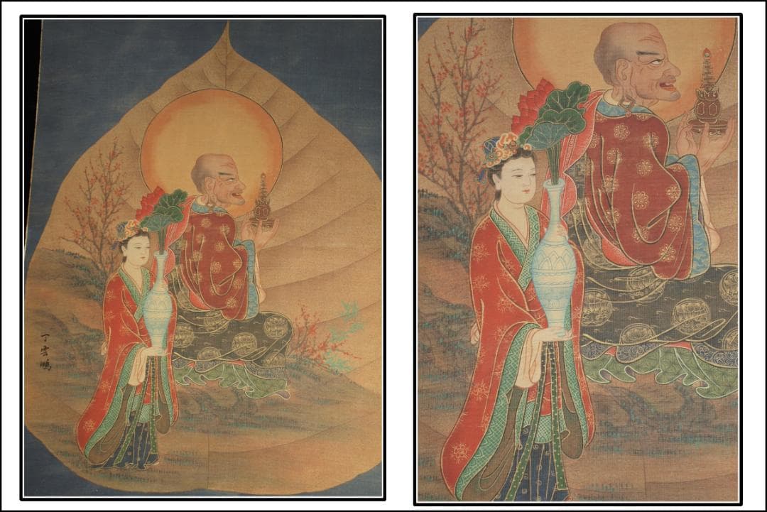 人物図 中国丁雲鵬　 明時代 肉筆保證 唐物唐本　掛け軸　BD824C11-4