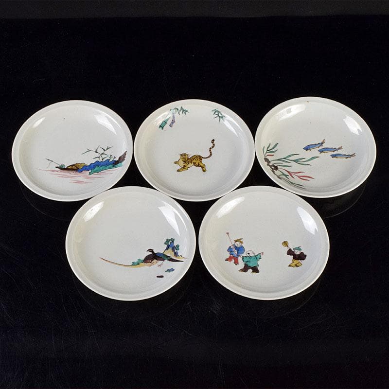 九谷焼　初代徳田八十吉造　古九谷写　絵変中皿　五客二組　共箱　F　R9208B