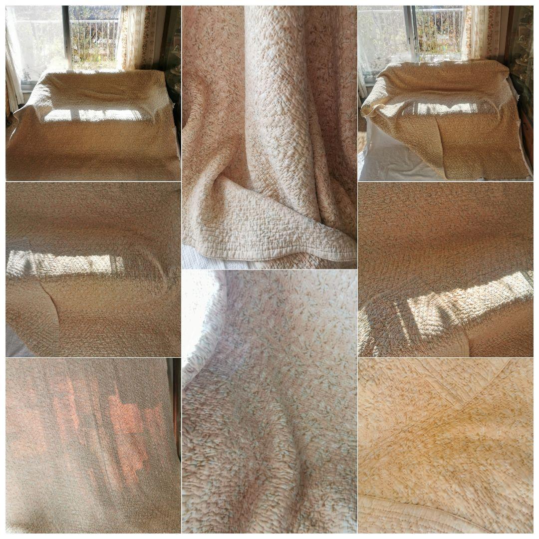 英国アンティーク ウェールズ/ダーラムキルト 肉厚ブティ風 ベージュボタニカル柄