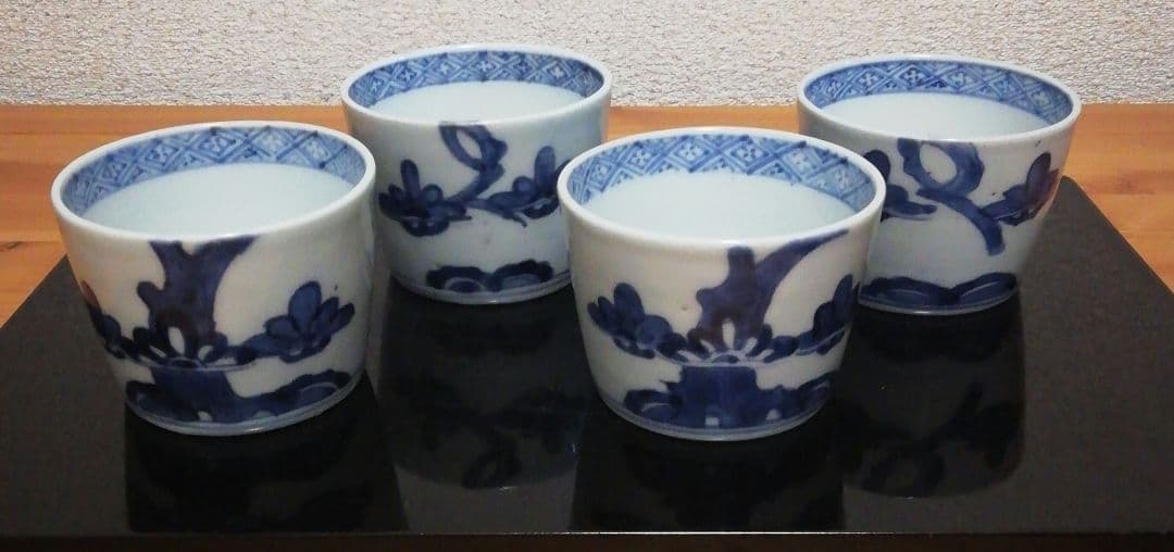 古伊万里　染付　蕎麦猪口　花図　4客　食器