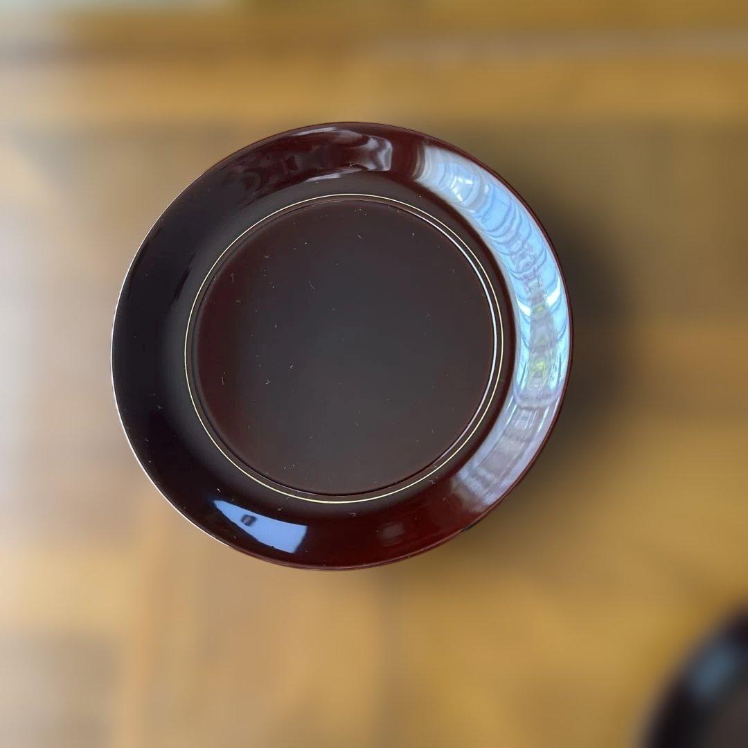 輪島塗り漆器　深い赤色の円形皿 5枚セット　直径19.5cm 美品
