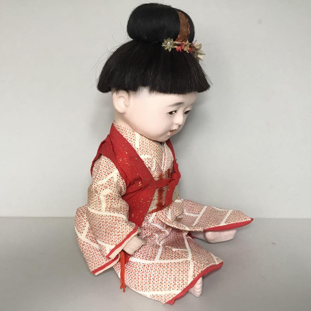 古い人形◆お座り人形　髷結い◆紙箱入り 抱き人形 昭和レトロ 日本人形