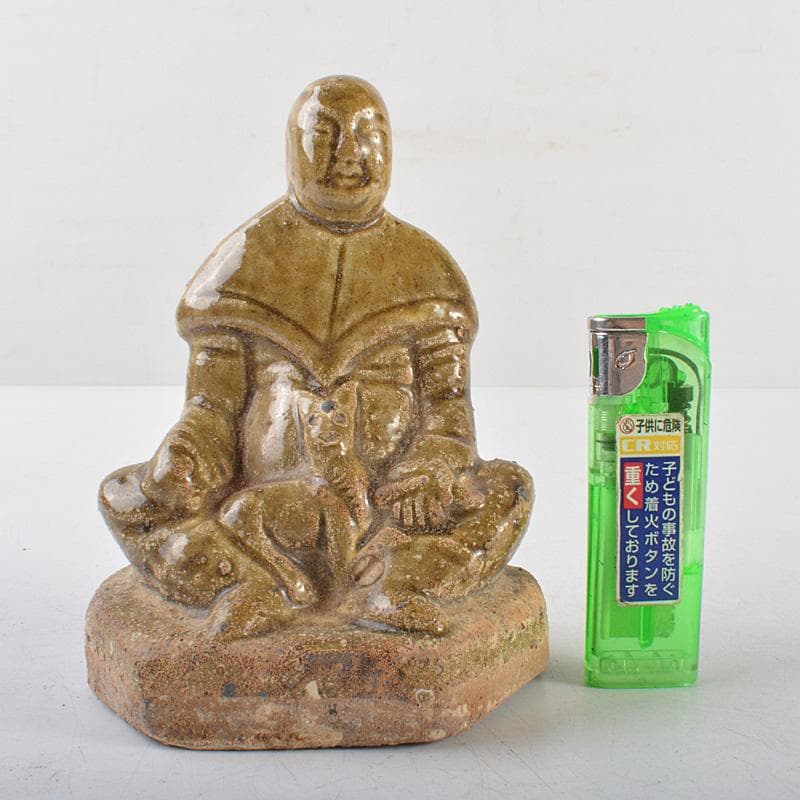 中国　耀州窯　青磁　仏像　人物像　置物　C　R6381