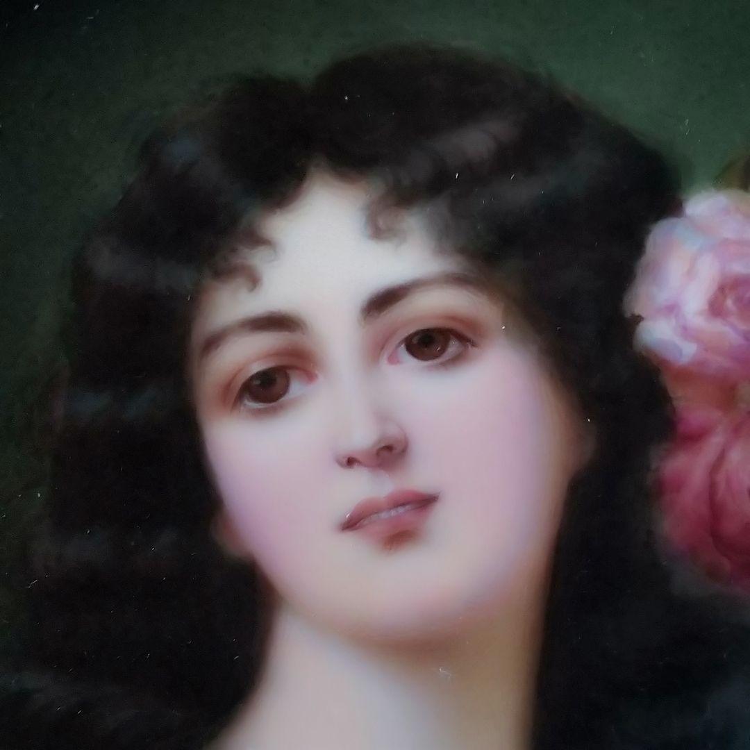 ✤ヴィエナスタイル(ウィーン釜)額装絵皿✤『花の髪飾りの女性』✤