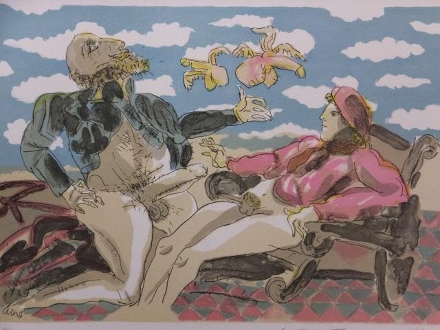 池田満寿夫　直筆サイン『おんな・おとこヨリ　逢い引き』リトグラフ 1010T