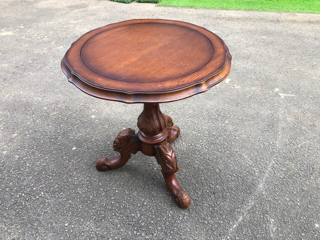 マホガニー無垢材 コーヒーテーブル アンティーク調木彫装飾 美しい木目のテーブル