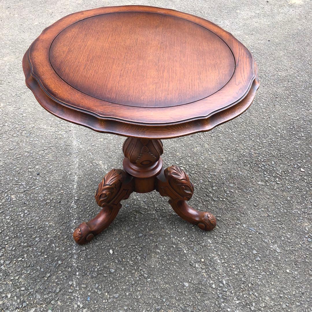 マホガニー無垢材 コーヒーテーブル アンティーク調木彫装飾 美しい木目のテーブル