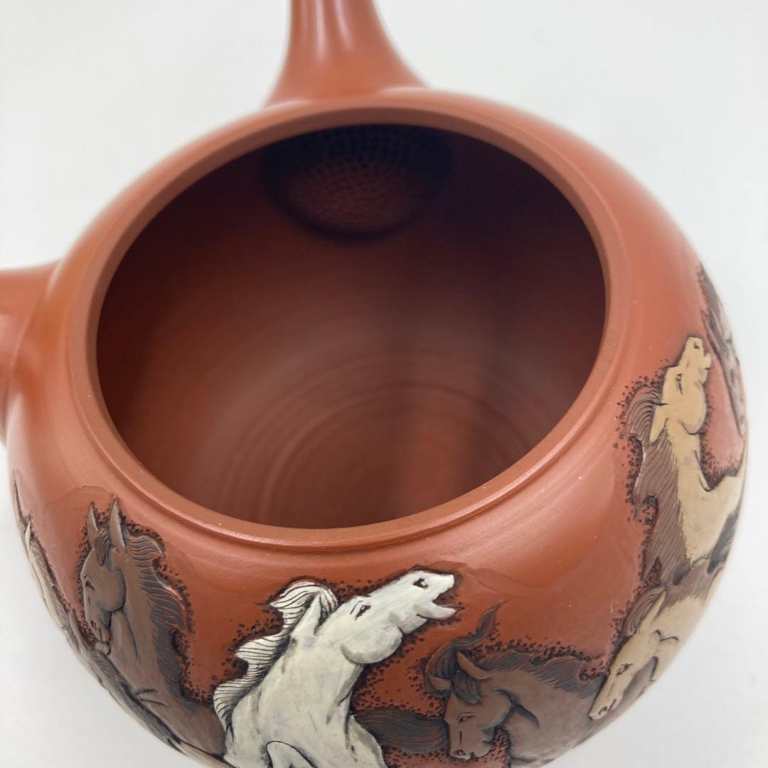 馬九行之 常滑焼 吉川壺堂 共箱 朱泥 急須 横手 中国 茶道具