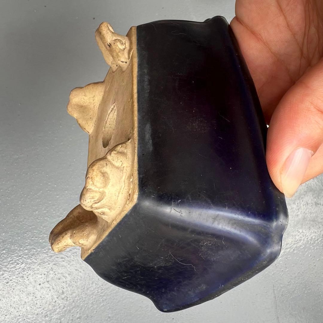 550.琉璃釉隅角雲足長方 古鉢 盆栽鉢 植木鉢 12.5*9.8*5.2cm