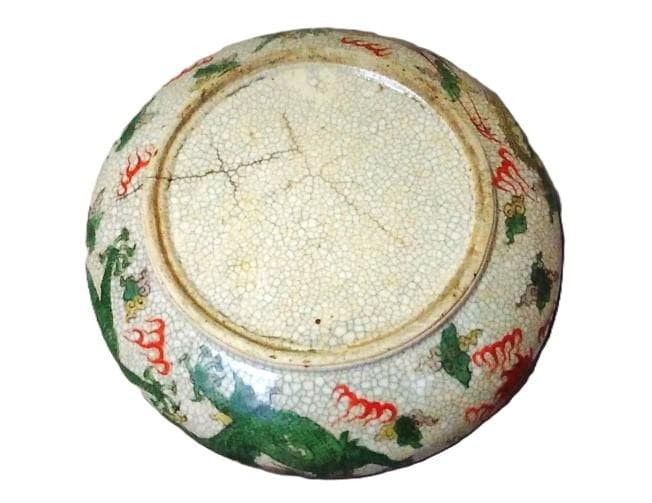 【 龍・鳳凰・花鳥文鉢 】　中華古玩　宋赤絵/古赤絵/五彩