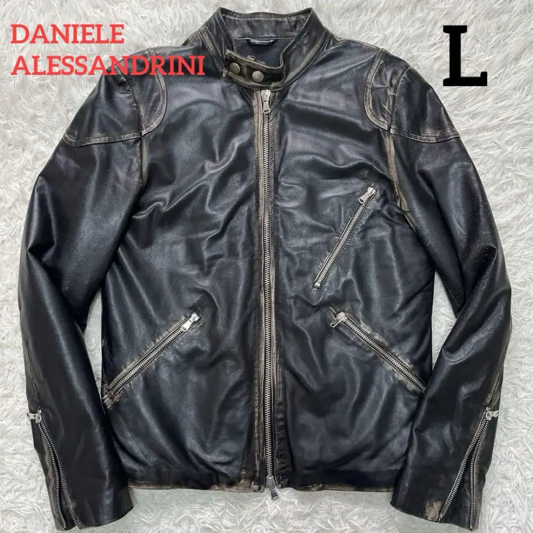 ダニエレ アレッサンドリーニ レザージャケットLシングルライダース　ダメージ加工