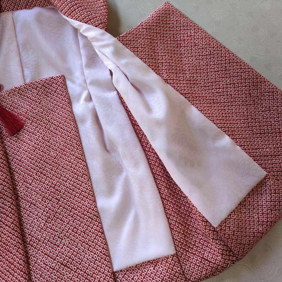 七五三３歳正絹総絞りの被布（赤色）中綿無し