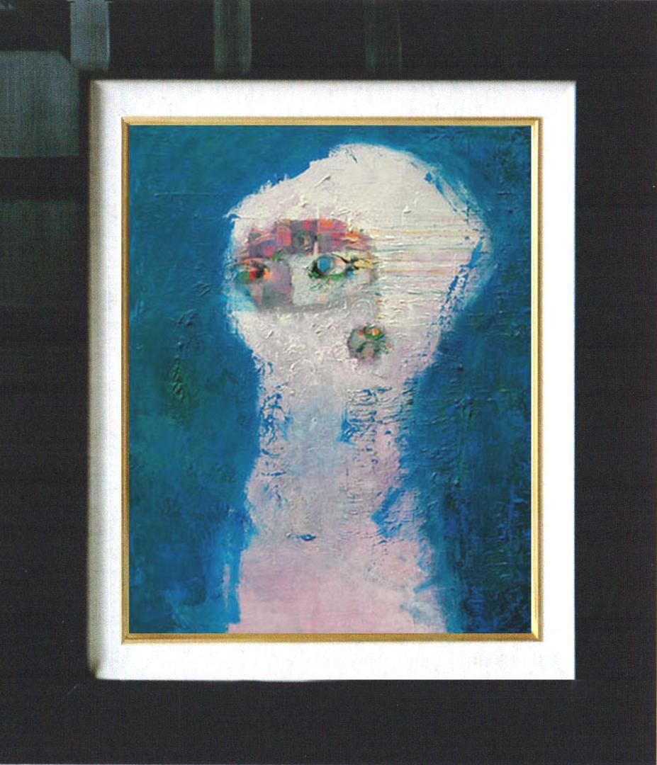 油絵 菅家令子絵 絵画インテリア額付(青緑＋金色の枠)uF6-080215 女性