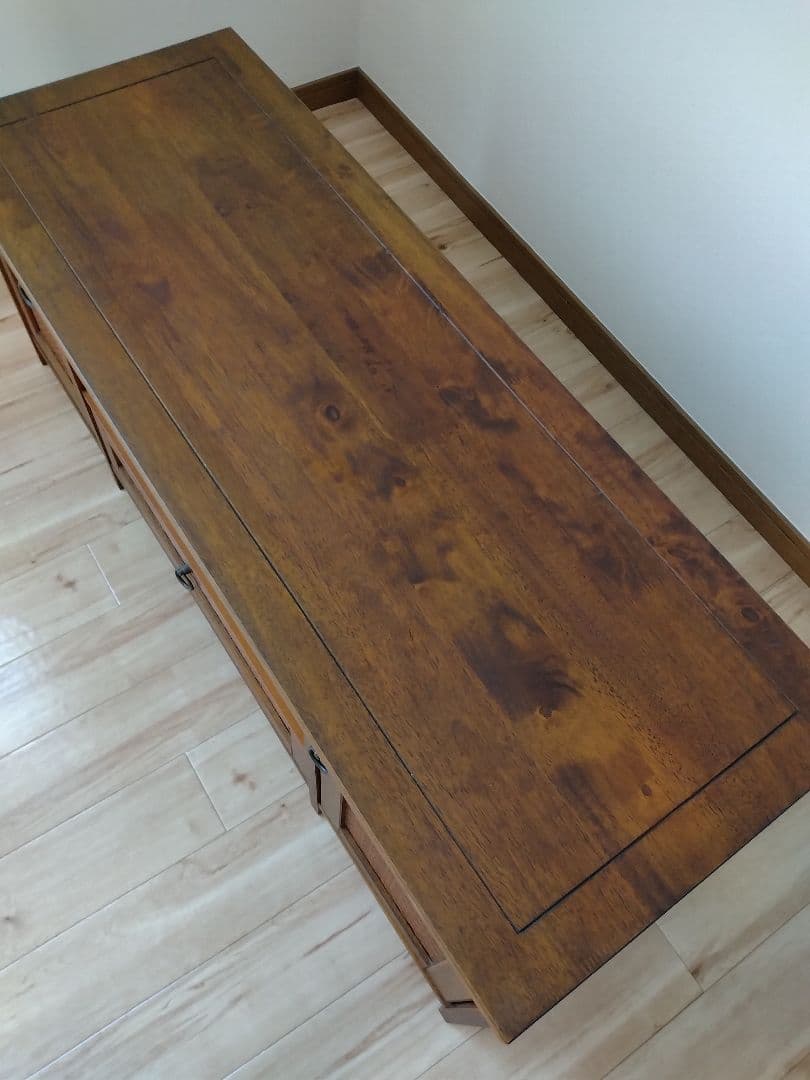 木製テレビ台 ラタン編み扉 引き出し付き