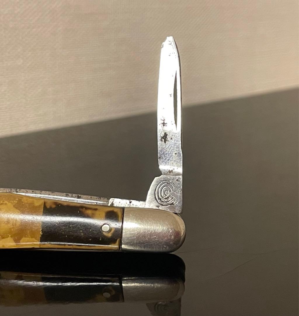 アンティークナイフ　カントンカトラリー社　3ブレイド　写真付きセルロイドハンドル