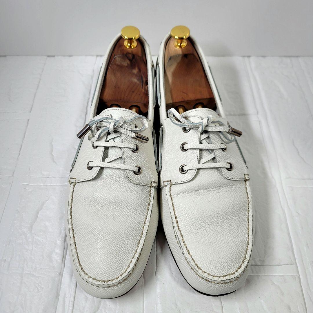 【美品】HERMES デッキシューズ 28-28.5cm向け ホワイト