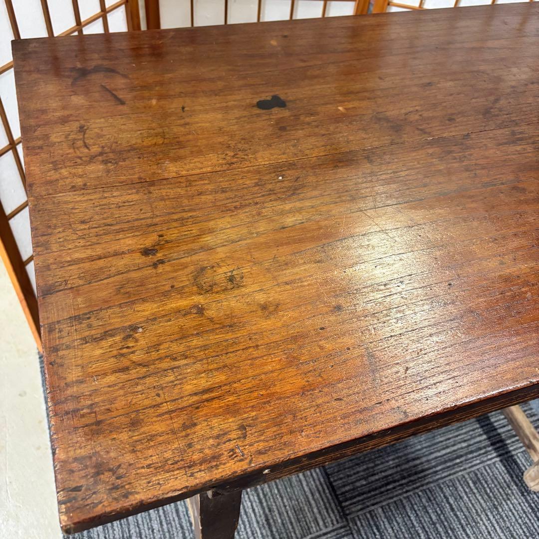 木製作業机 引き出し2つ付き アンティーク テーブル デスク 昭和レトロ