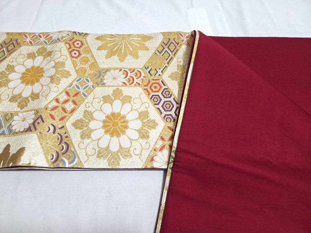 AI 美品 振袖フルセット 雪輪に桜 青 金駒刺繍 金彩 正絹 帯・襦袢・小物