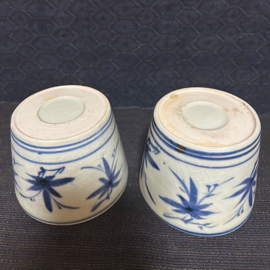 珍品図柄　江戸期古伊万里　紅葉水垂紋様蕎麦猪口2客揃い　本物保証