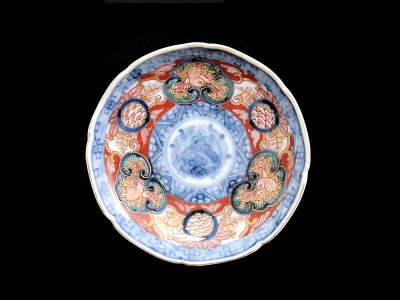 大聖寺伊万里　金襴手　窓絵　鳳凰に青海波の図　豆皿　C970AS-BZx