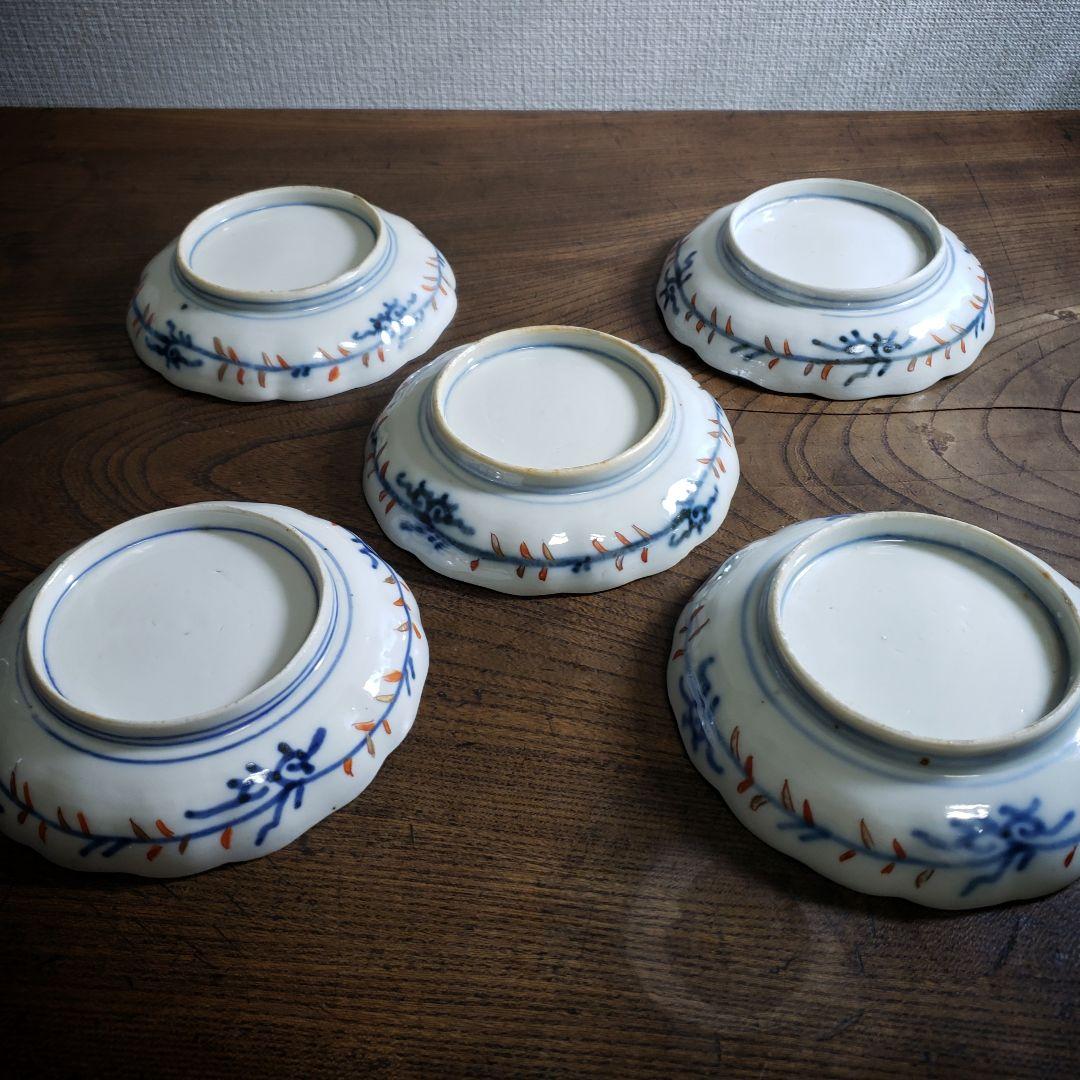 錦手　色絵　古伊万里　龍　江戸　上手物　花文様　菊文様　5枚セット